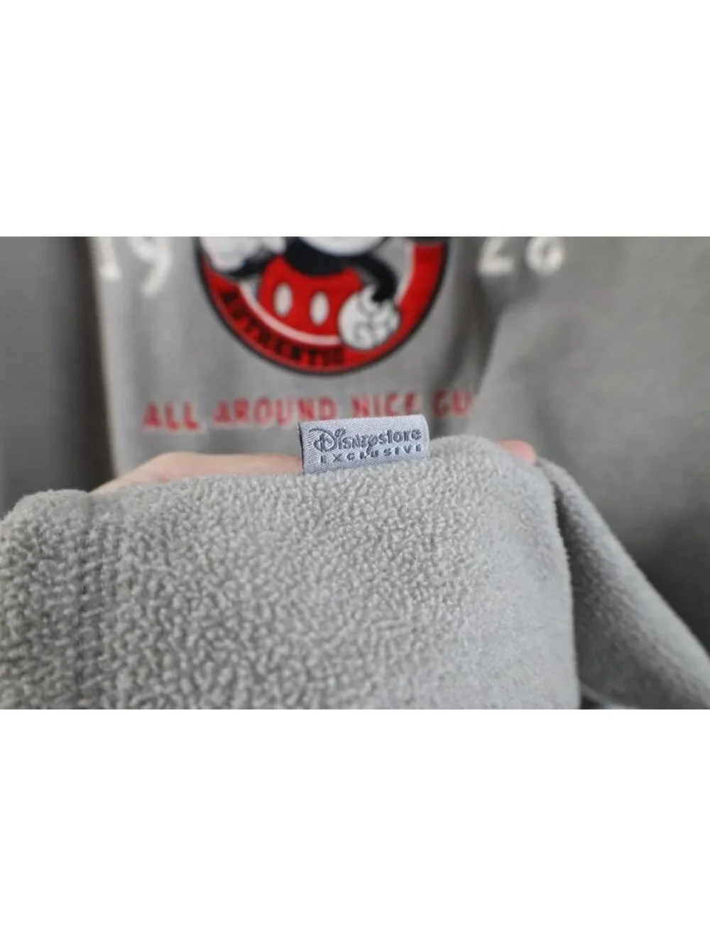 Vtg 90s Disney Mens Large Mickey Mouse All Around Nice Guy Fleece Sweater Gray